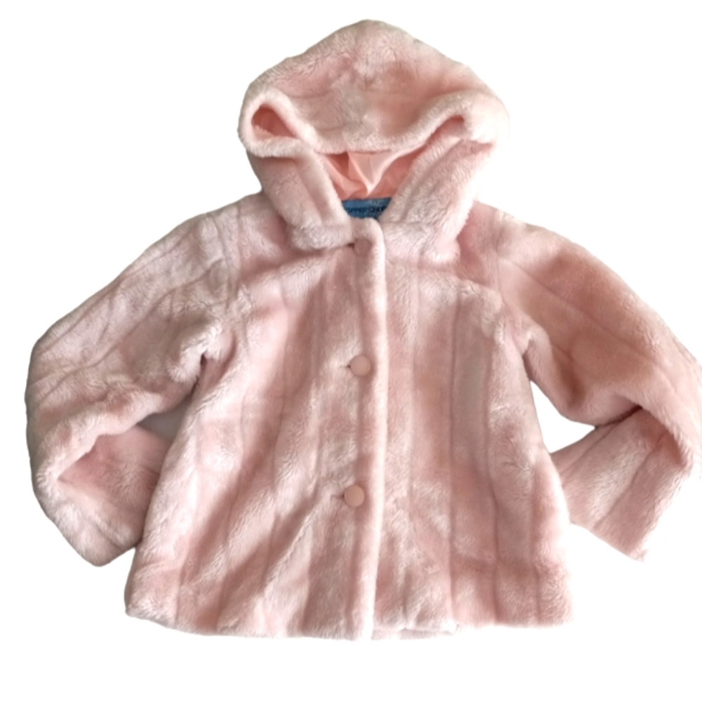 Copper Key girls soft furry button up pale pink winter coat